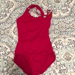 Pink unitard/bodysuit halter neckline